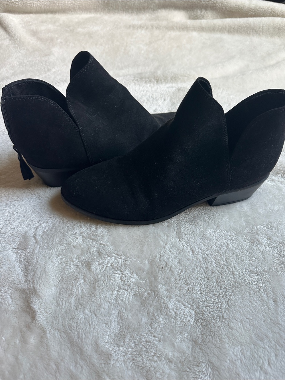 Old Navy Black Suede Cutout Ankle Booties with Tassel Detail